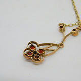 Edwardian 9ct Yellow Gold, Garnet & Pearl Set Floral Necklace Antique c1910