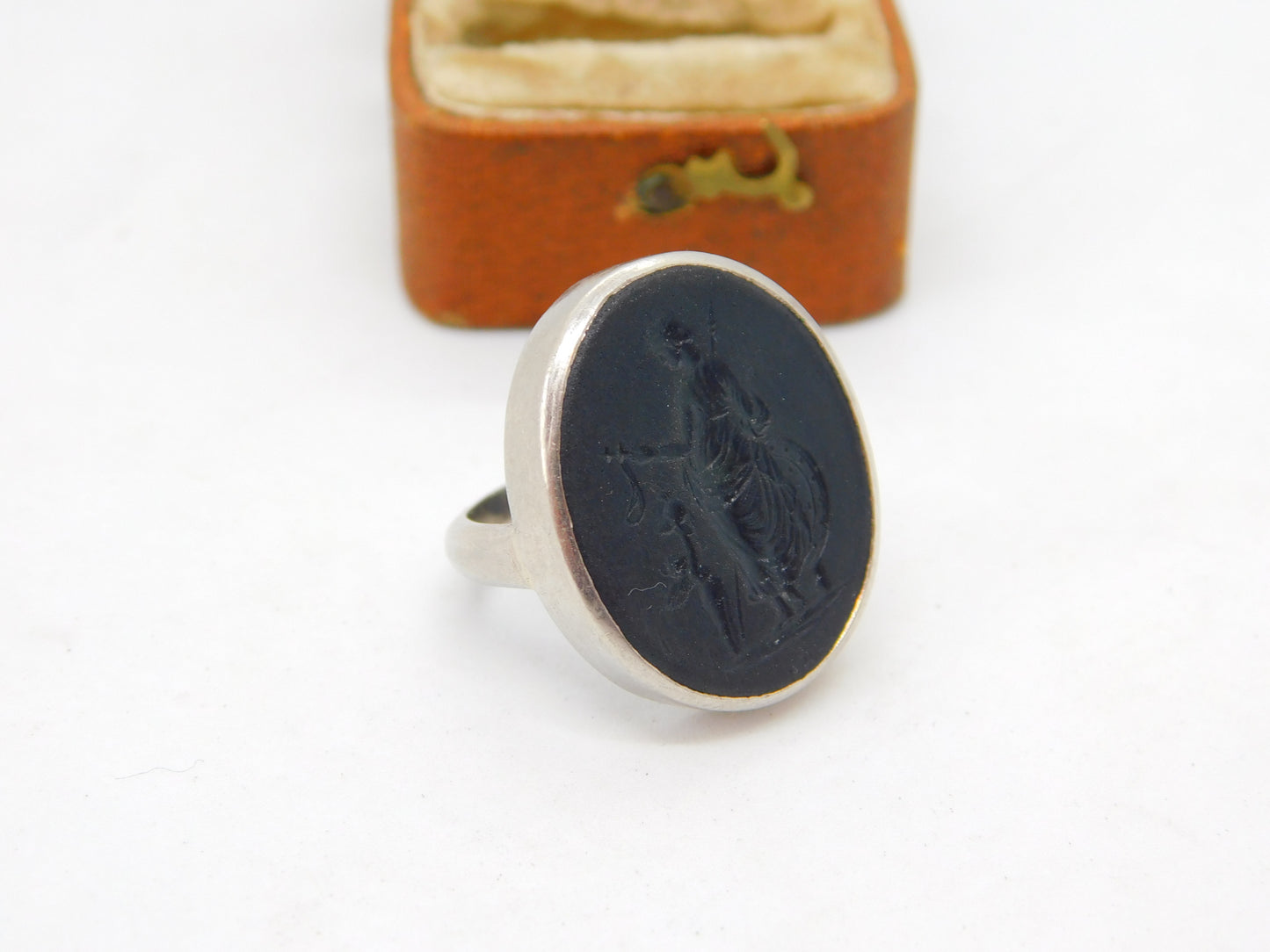 Georgian Sterling Silver Carved Basalt Intaglio Aphrodite Seal Ring c1820 Antique