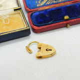 9ct Yellow Gold Floral Etched Heart Lock Padlock Charm Vintage 1970 London