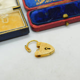 9ct Yellow Gold Floral Etched Heart Lock Padlock Charm Vintage 1970 London