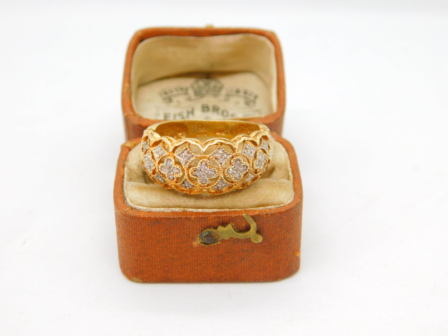 14ct Yellow Gold Daisy Flower Pattern Diamond Set Dress Ring Vintage c1990