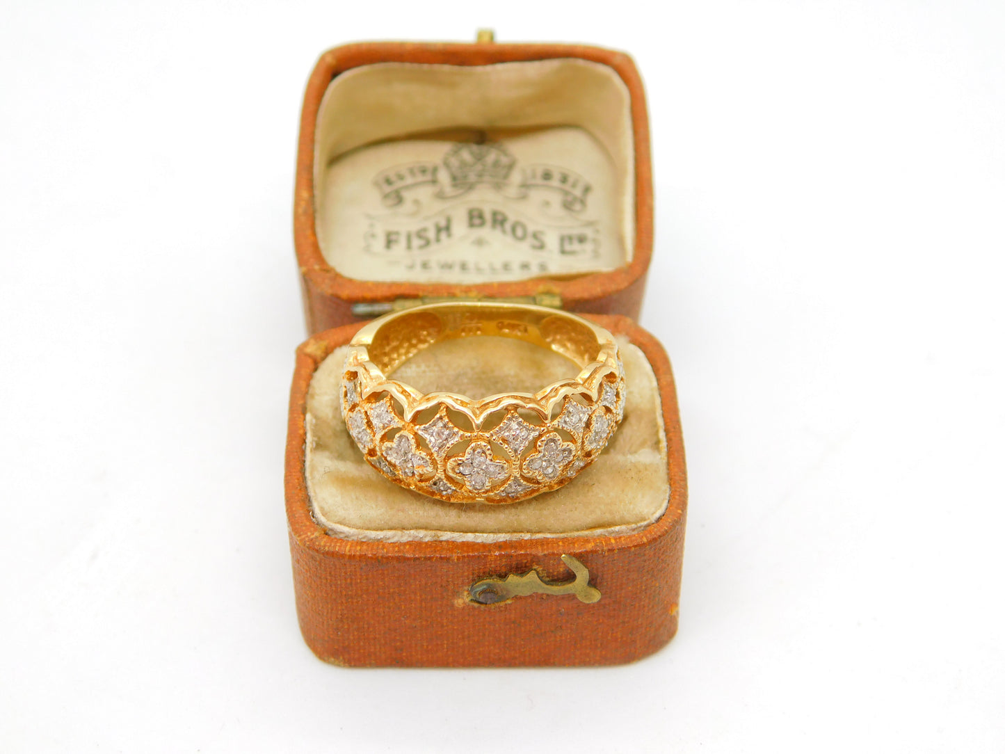 14ct Yellow Gold Daisy Flower Pattern Diamond Set Dress Ring Vintage c1990