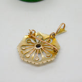 Edwardian 9ct Yellow Gold, Sapphire & Seed Pearl Floral Pendant Antique c1910