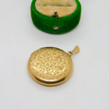 9ct Yellow Gold Floral Pattern Portrait Locket Pendant Vintage 1965 Birmingham