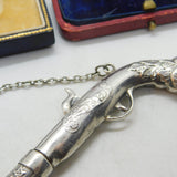 Victorian Sterling Silver Blunderbuss Gun Sewing Needle Case Antique c1850 French