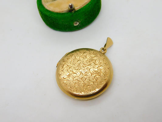 9ct Yellow Gold Floral Pattern Portrait Locket Pendant Vintage 1965 Birmingham