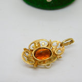 9ct Yellow Gold, Citrine & Pearl Set Floral Drop Pendant Vintage 1975 London