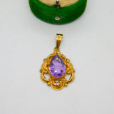 Edwardian 14ct Gold & Pear Cut Amethyst Drop Pendant Antique c1910