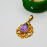 Edwardian 14ct Gold & Pear Cut Amethyst Drop Pendant Antique c1910