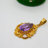Edwardian 14ct Gold & Pear Cut Amethyst Drop Pendant Antique c1910