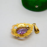 Edwardian 14ct Gold & Pear Cut Amethyst Drop Pendant Antique c1910