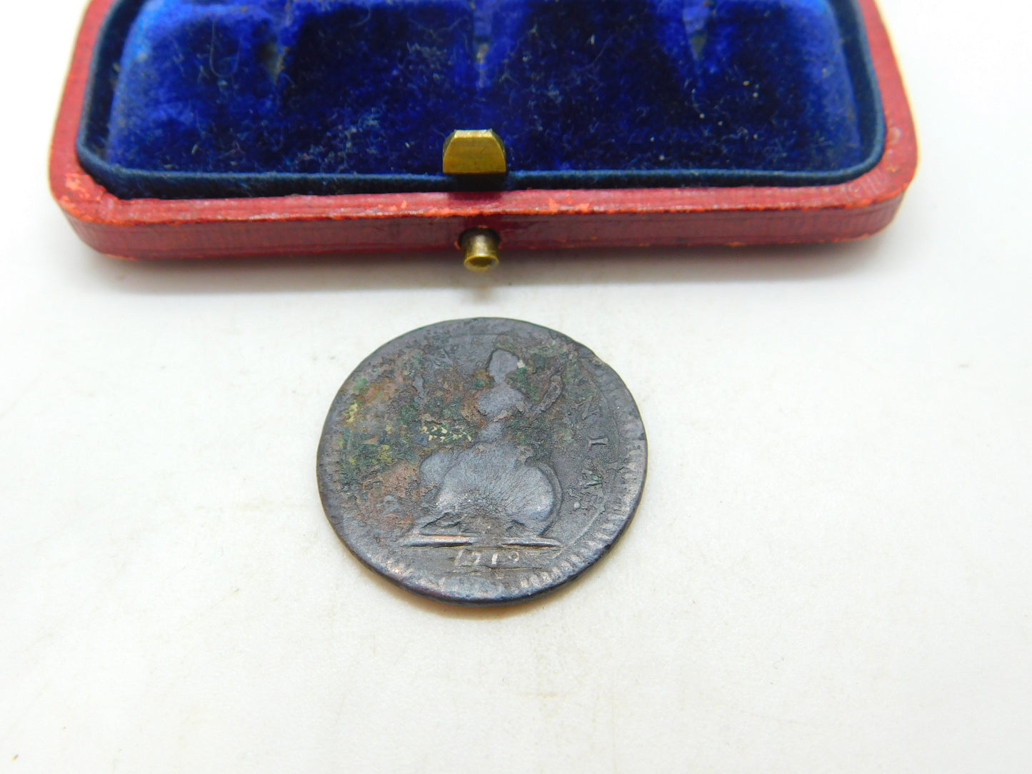 King George I Farthing Coin 1719 Fair-Poor Condition Antique Early Georgian