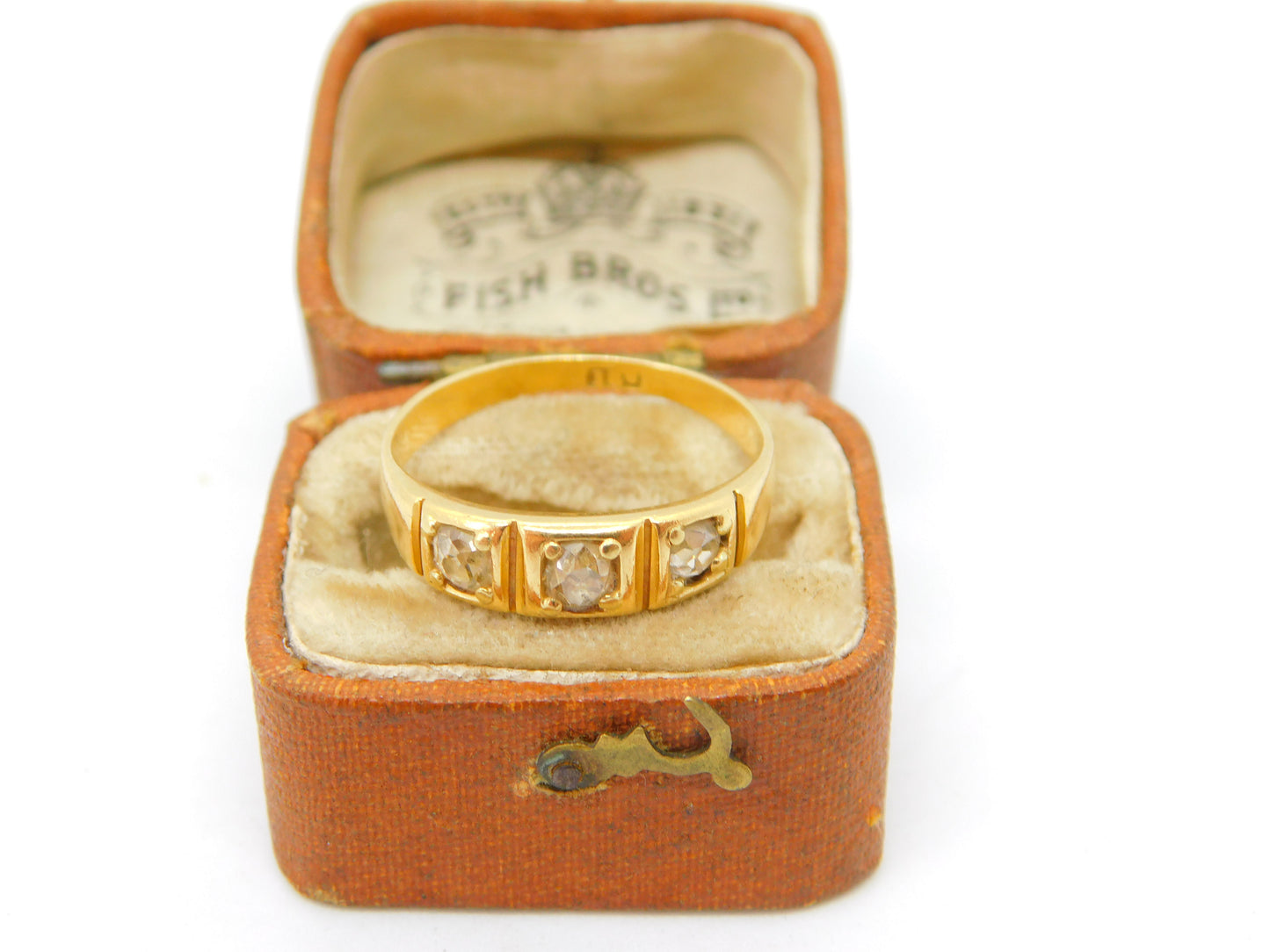 Victorian 18ct Yellow Gold & 0.4ct Diamond Three Stone Ring Antique c1880