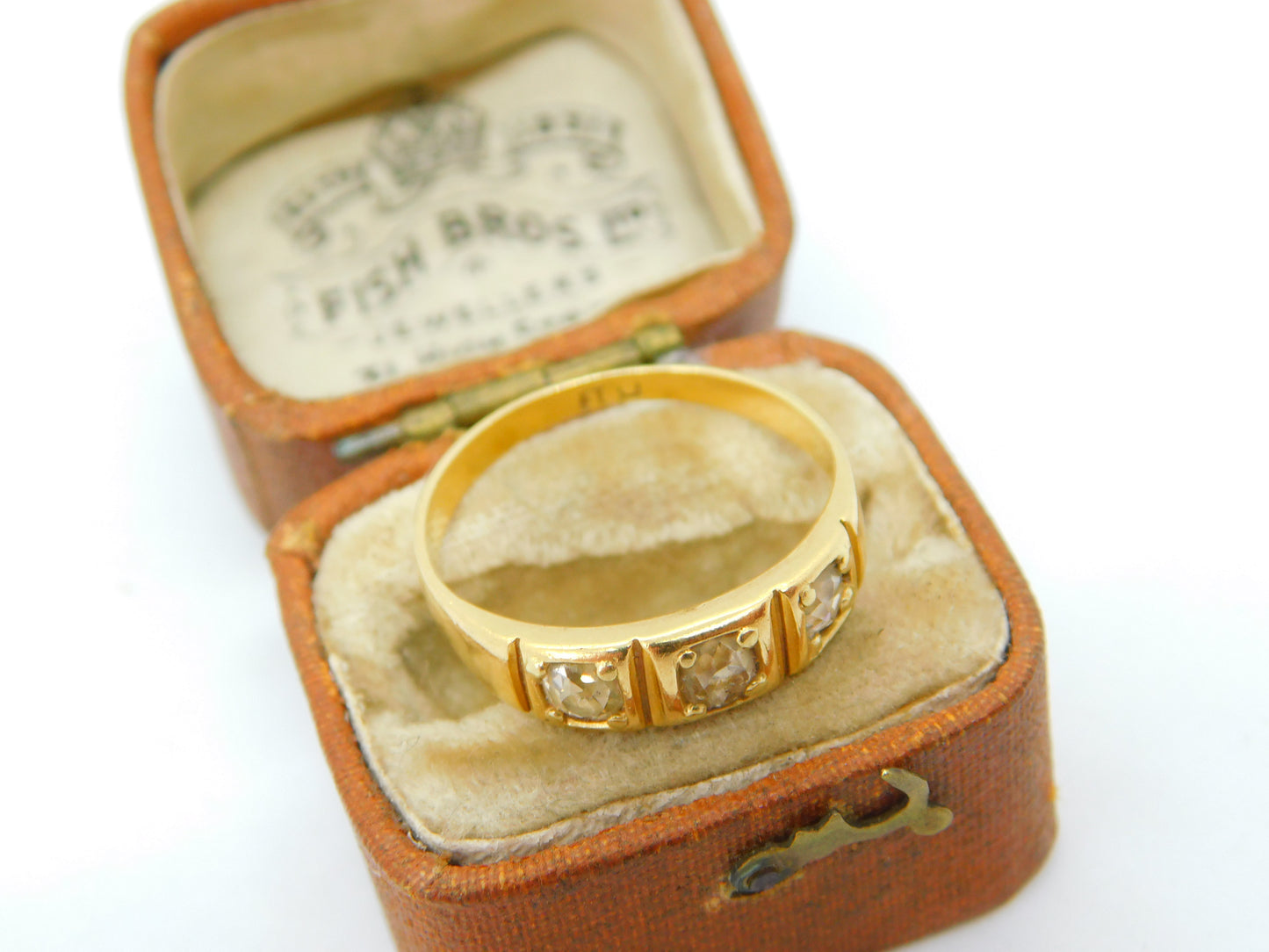 Victorian 18ct Yellow Gold & 0.4ct Diamond Three Stone Ring Antique c1880