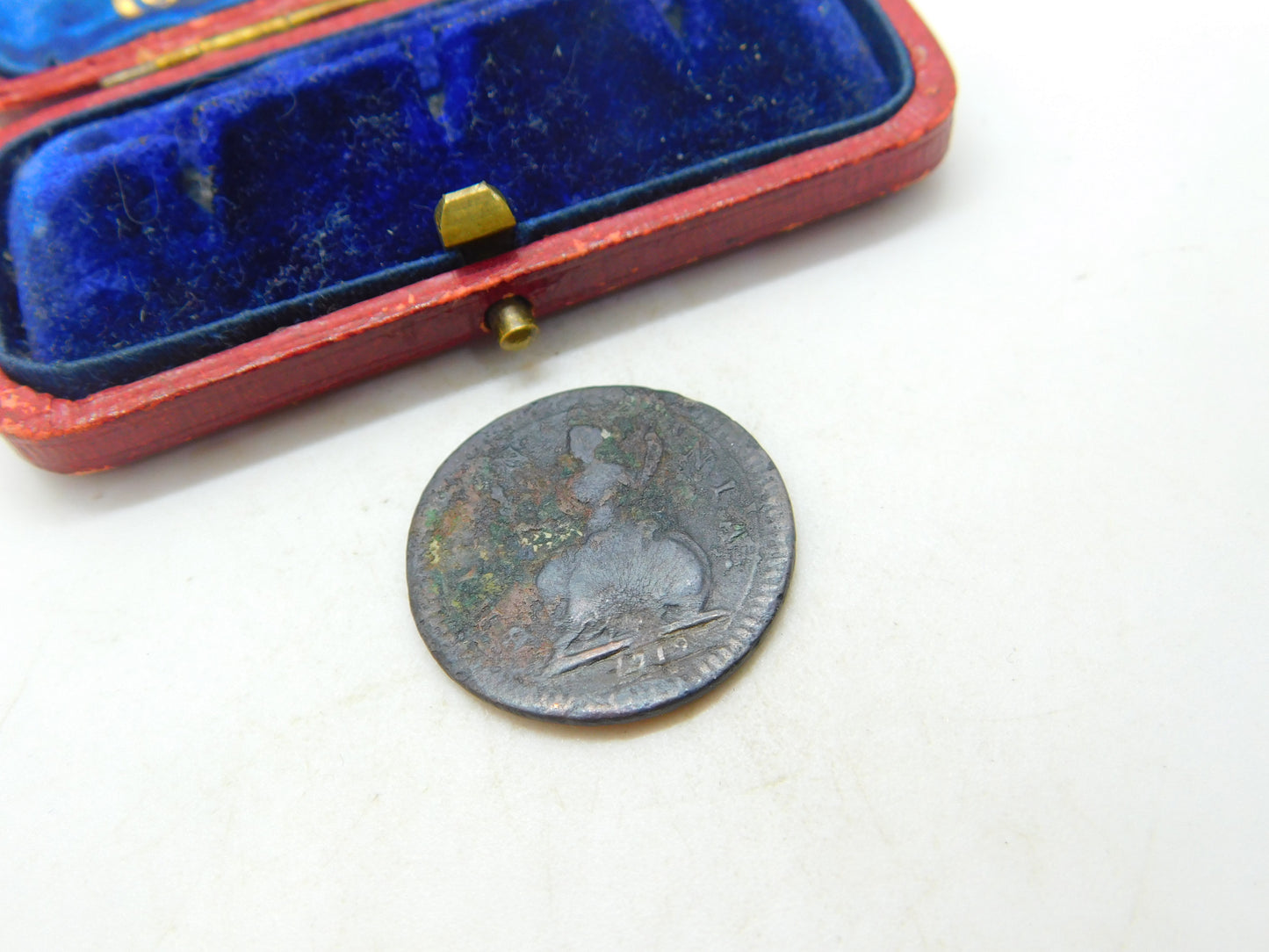 King George I Farthing Coin 1719 Fair-Poor Condition Antique Early Georgian