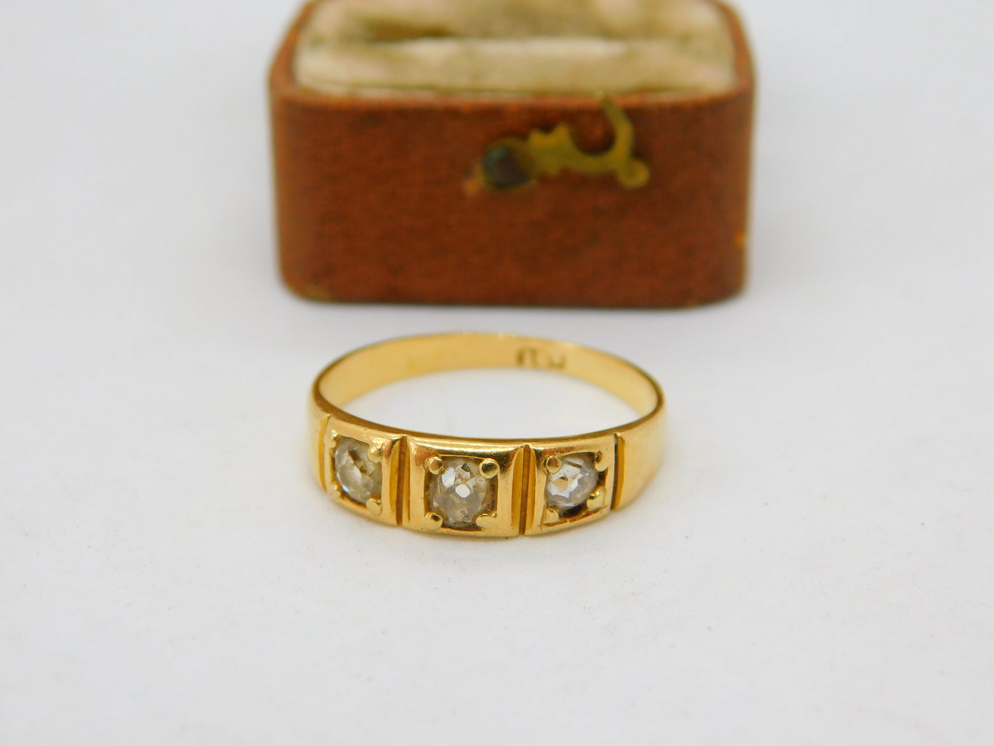 Victorian 18ct Yellow Gold & 0.4ct Diamond Three Stone Ring Antique c1880