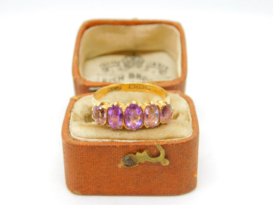 Victorian 18ct Yellow Gold Five Stone Amethyst Band Ring 1870 Birmingham Antique