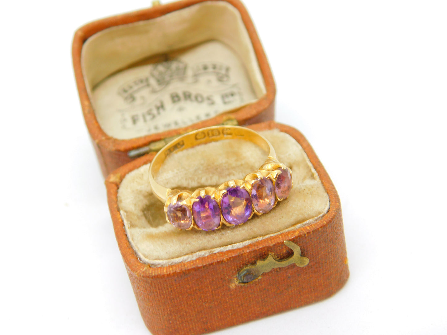 Victorian 18ct Yellow Gold Five Stone Amethyst Band Ring 1870 Birmingham Antique