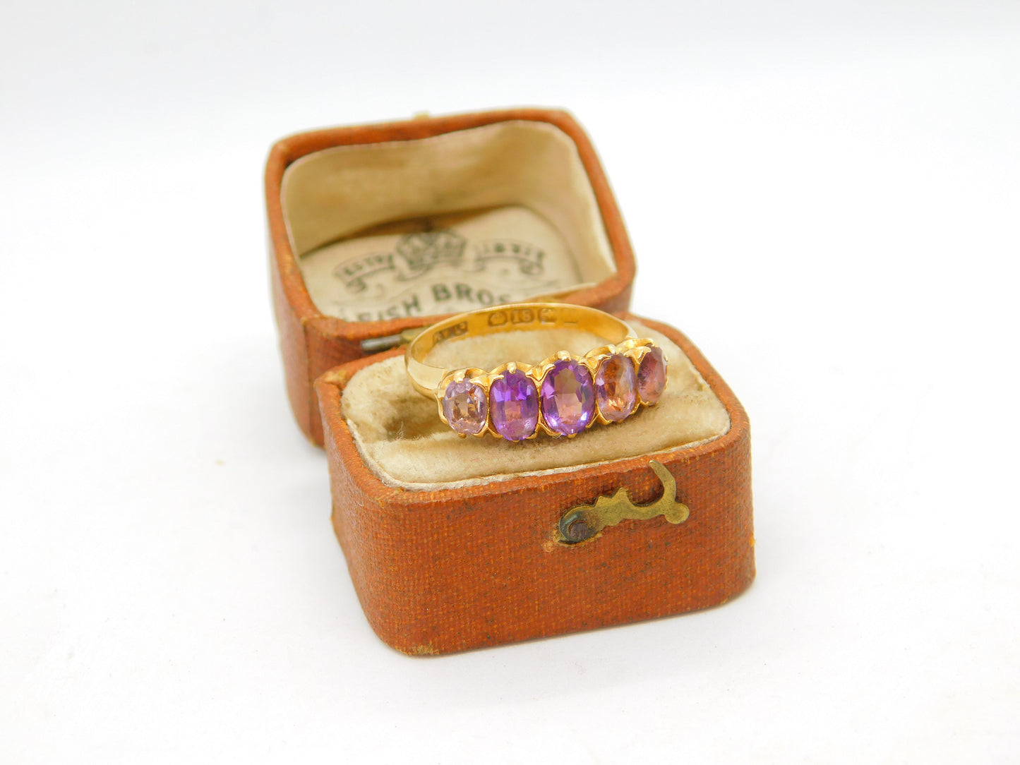 Victorian 18ct Yellow Gold Five Stone Amethyst Band Ring 1870 Birmingham Antique