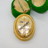 Victorian 9ct Gold Back & Front Enamel 'In Memory Of' Mourning Locket Antique c1860