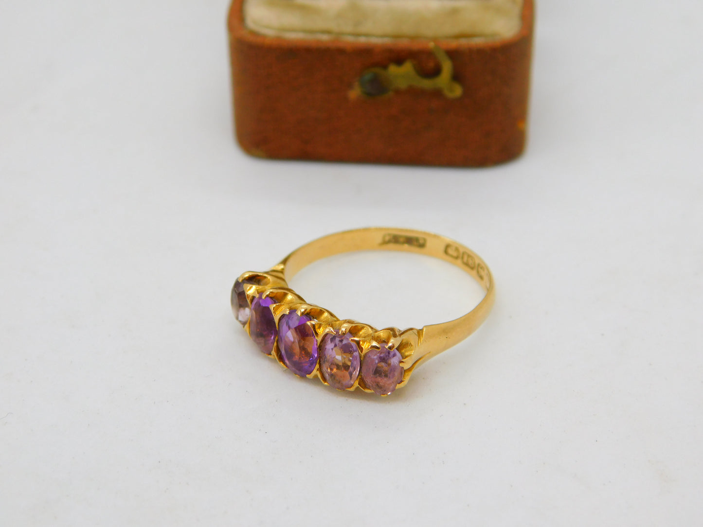 Victorian 18ct Yellow Gold Five Stone Amethyst Band Ring 1870 Birmingham Antique