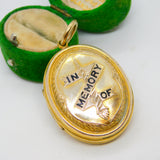 Victorian 9ct Gold Back & Front Enamel 'In Memory Of' Mourning Locket Antique c1860