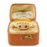 Victorian 18ct Yellow Gold, Sapphire & Diamond Boat Ring Antique 1864 Birmingham