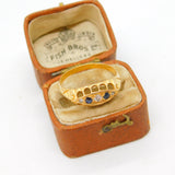 Victorian 18ct Yellow Gold, Sapphire & Diamond Boat Ring Antique 1864 Birmingham