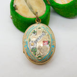 Victorian 9ct Gold Back & Front Enamel 'Mizpah' Sweetheart Locket Antique c1860