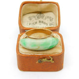 Victorian 14ct Gold Apple Green Jade Curved Dress Ring Antique c1880