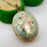 Victorian 9ct Gold Back & Front Enamel 'Mizpah' Sweetheart Locket Antique c1860