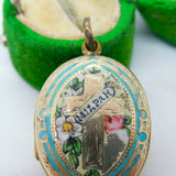 Victorian 9ct Gold Back & Front Enamel 'Mizpah' Sweetheart Locket Antique c1860