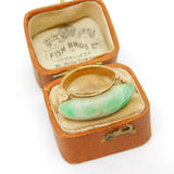Victorian 14ct Gold Apple Green Jade Curved Dress Ring Antique c1880