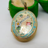 Victorian 9ct Gold Back & Front Enamel 'Mizpah' Sweetheart Locket Antique c1860