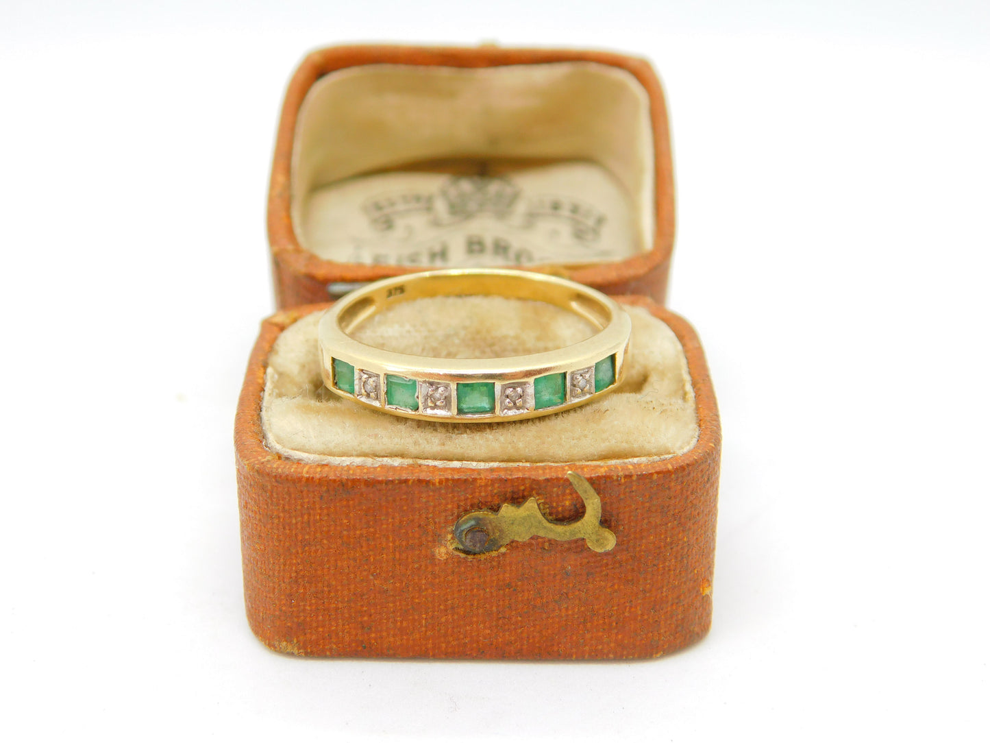 9ct Yellow Gold, Emerald & Diamond Set Half Eternity Band Ring Vintage c1970