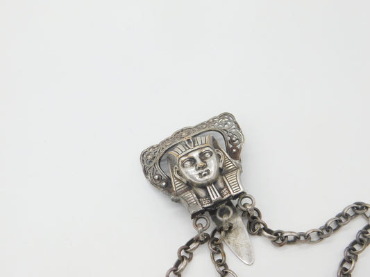 Antique Egyptian Pharaoh Form White Metal Sewing Chatelaine Antique c1920 Deco