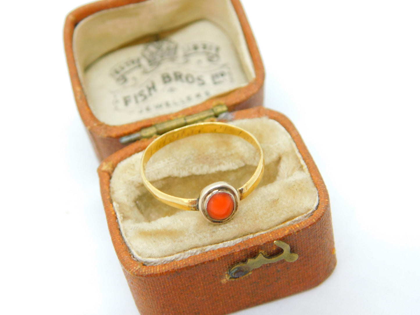 Georgian 18ct Gold Coral Set Inscribed Posy Ring Antique c1780 London