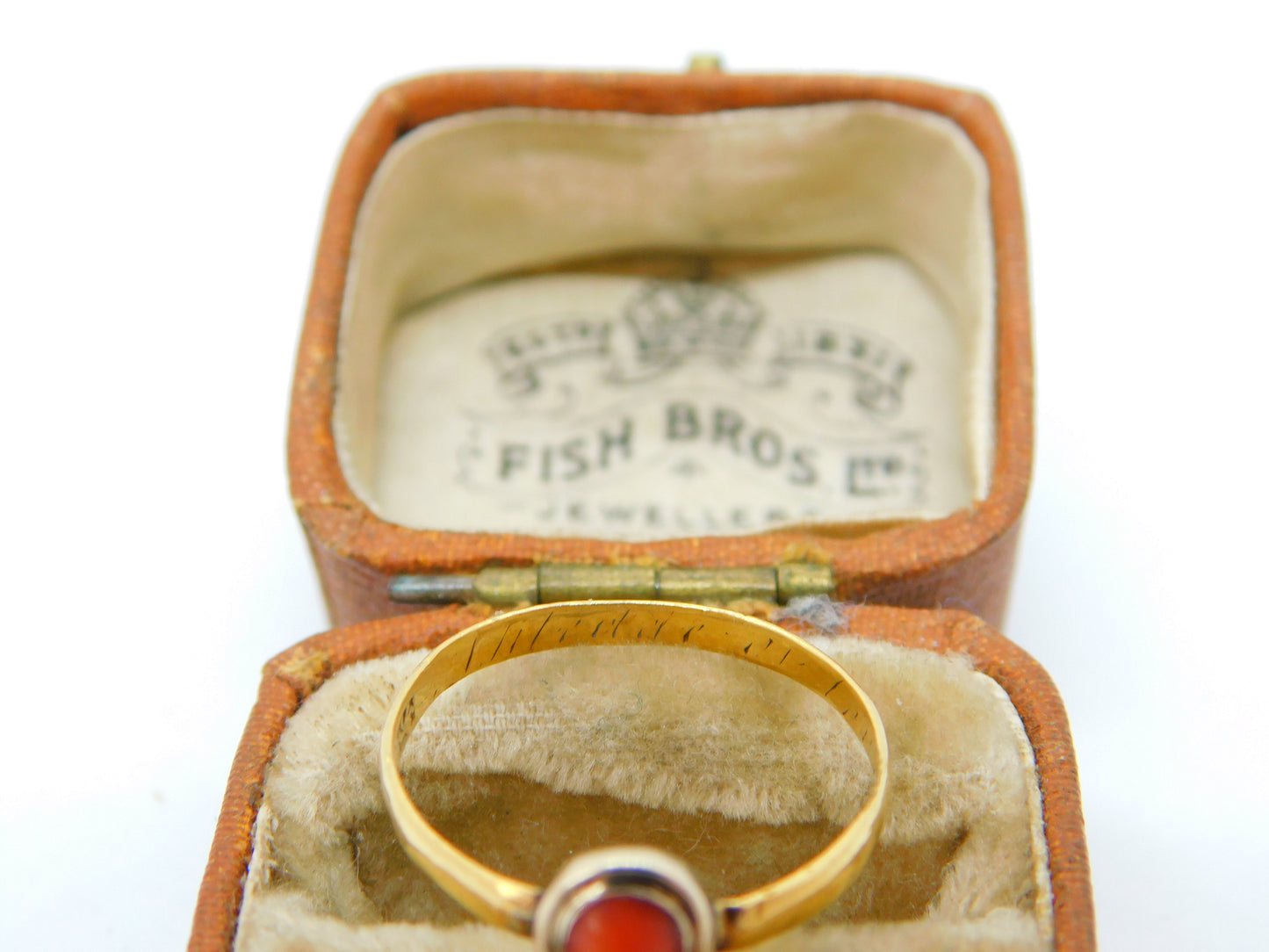 Georgian 18ct Gold Coral Set Inscribed Posy Ring Antique c1780 London