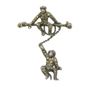 19th Century Sterling Silver Paste Set Novelty Monkey Drop Brooch Antique