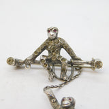 19th Century Sterling Silver Paste Set Novelty Monkey Drop Brooch Antique