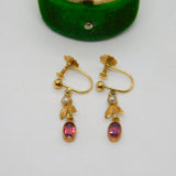 Edwardian 9ct Gold, Garnet & Seed Pearl Screw Back Drop Earrings Antique c1910