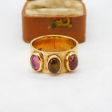 Modernist 9ct Yellow Gold Cabochon Amethyst & Citrine Band Ring 2002 London