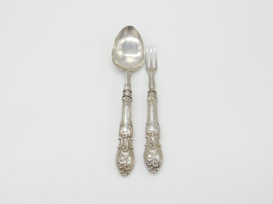 Victorian Sterling Silver Christening Spoon & Fork Antique 1851 Birmingham