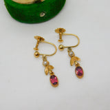 Edwardian 9ct Gold, Garnet & Seed Pearl Screw Back Drop Earrings Antique c1910