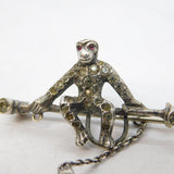 19th Century Sterling Silver Paste Set Novelty Monkey Drop Brooch Antique