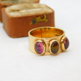 Modernist 9ct Yellow Gold Cabochon Amethyst & Citrine Band Ring 2002 London