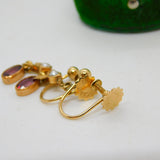 Edwardian 9ct Gold, Garnet & Seed Pearl Screw Back Drop Earrings Antique c1910