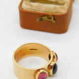 Modernist 9ct Yellow Gold Cabochon Amethyst & Citrine Band Ring 2002 London