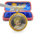 Victorian Pinchbeck Gold Watercolour Double Sweetheart Locket Antique c1890