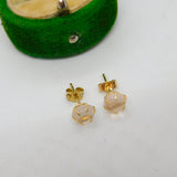 Edwardian 9ct Yellow Gold Cabochon Moonstone Stud Earrings Antique c1910